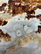 Load image into Gallery viewer, Desert Rose Barite on Druzy Quartz covered Lace Agate