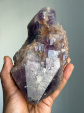 Load image into Gallery viewer, Elestial Skeletal Amethyst crystal point display with Record Keepers