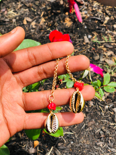 Golden Cowry Shell Dangle Earrings