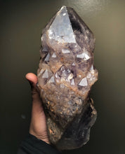 Load image into Gallery viewer, Rare Large Elestial Skeletal Amethyst crystal point display with Record Keepers