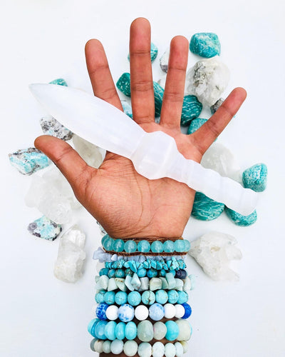 Selenite Knife Twisted Handle