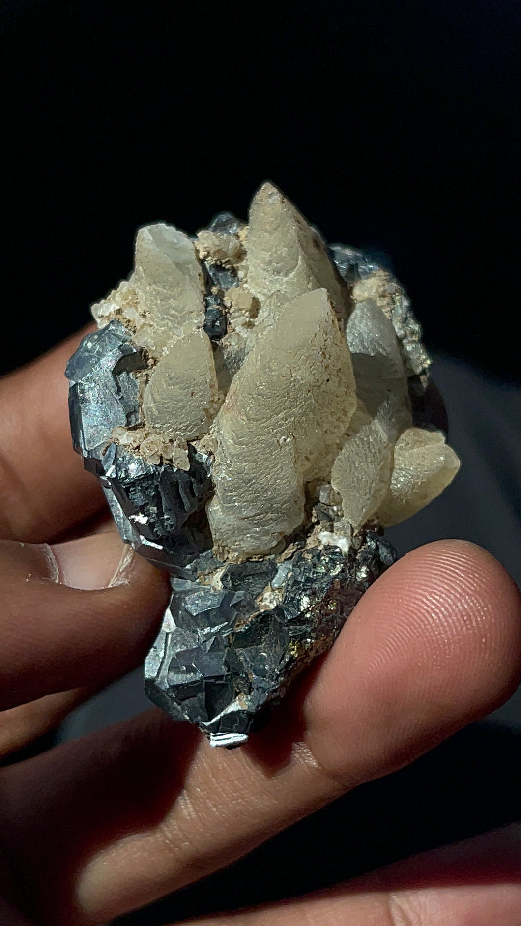 Dogstooth Calcite, Galena & Chalcopyrite cluster