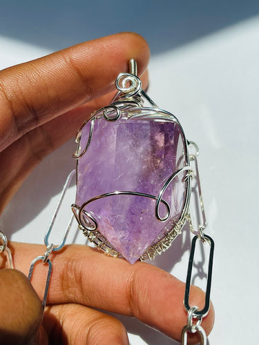 Amethyst crystal tower necklace